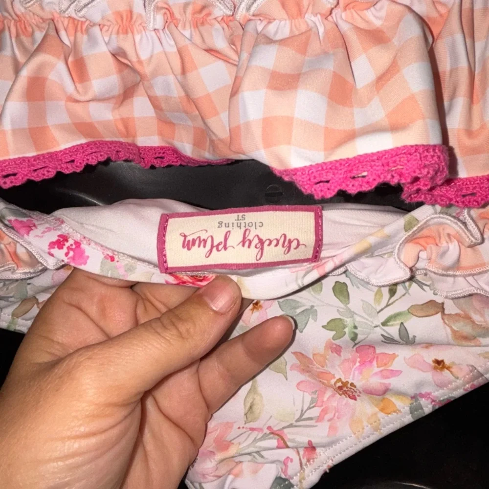 Cheeky Plum Floral Orange and Pink Kids Swim Bikini - Picture 3 of 4